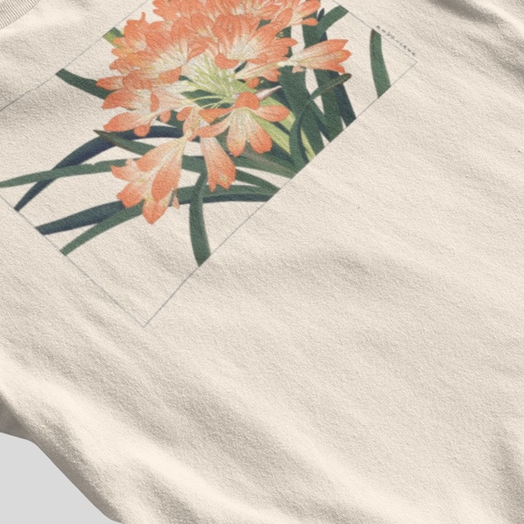 Japanese Clivia Miniata Flower Print Long Sleeve Graphic Tee T-shirt S M L XL - Picture 5 of 6